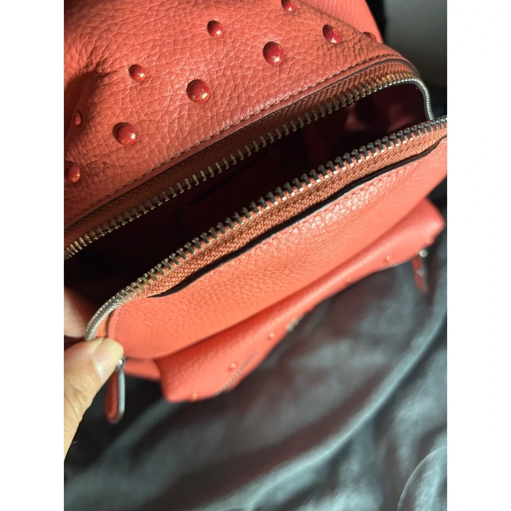 Coach F45070 Charlie Mini Backpack Coral Pebbled Leather Studded Silver Hardware